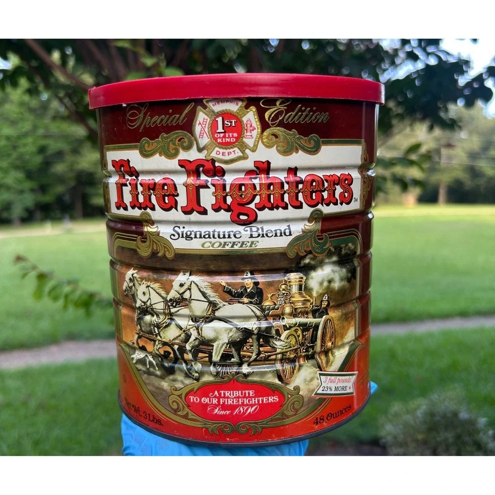 Vtg Fire Fighters Signature Blend Coffee Tin Special Ed 